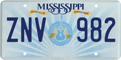 MS license plate ZNV982