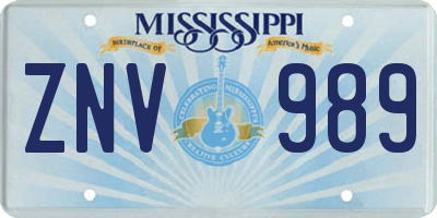 MS license plate ZNV989