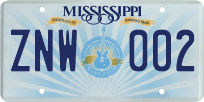 MS license plate ZNW002