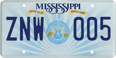 MS license plate ZNW005
