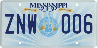 MS license plate ZNW006