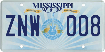 MS license plate ZNW008