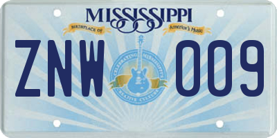 MS license plate ZNW009