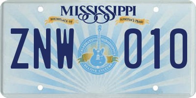 MS license plate ZNW010