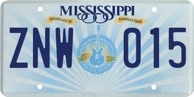 MS license plate ZNW015