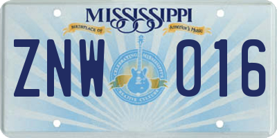MS license plate ZNW016