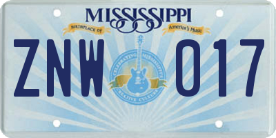 MS license plate ZNW017
