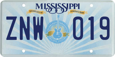 MS license plate ZNW019