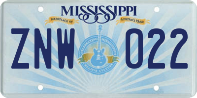 MS license plate ZNW022