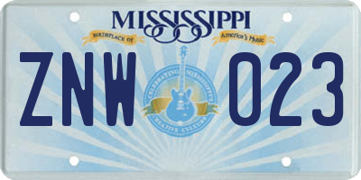 MS license plate ZNW023