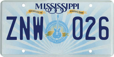MS license plate ZNW026