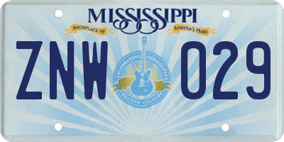 MS license plate ZNW029