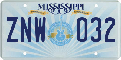 MS license plate ZNW032