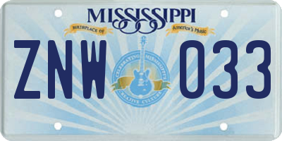 MS license plate ZNW033