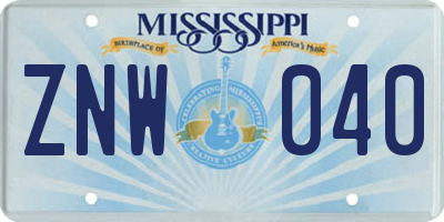 MS license plate ZNW040