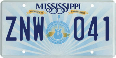 MS license plate ZNW041