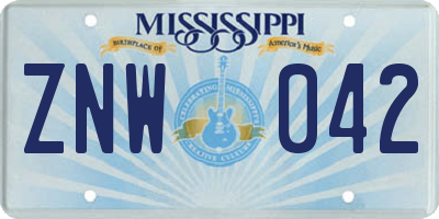 MS license plate ZNW042