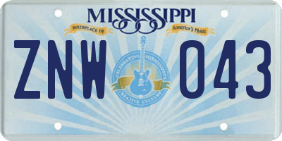 MS license plate ZNW043