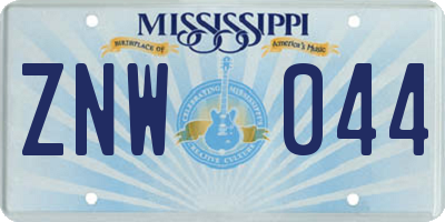 MS license plate ZNW044