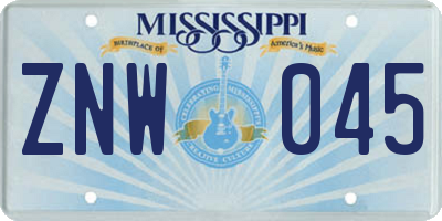 MS license plate ZNW045