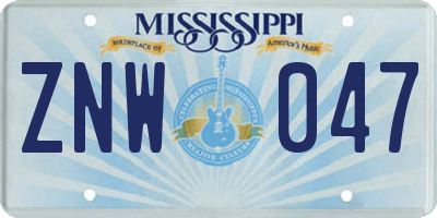 MS license plate ZNW047