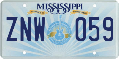 MS license plate ZNW059