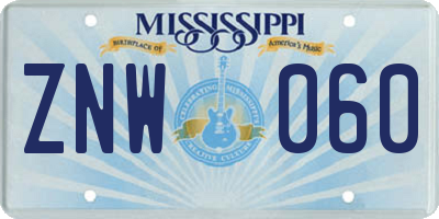 MS license plate ZNW060