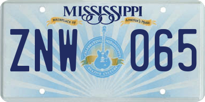 MS license plate ZNW065