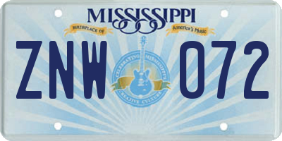 MS license plate ZNW072