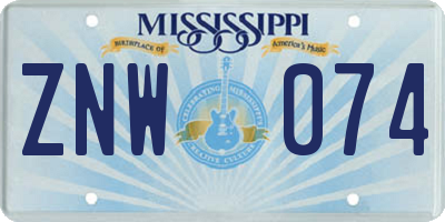 MS license plate ZNW074