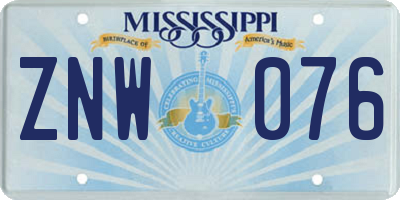 MS license plate ZNW076