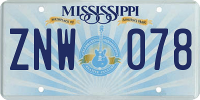 MS license plate ZNW078