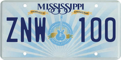 MS license plate ZNW100