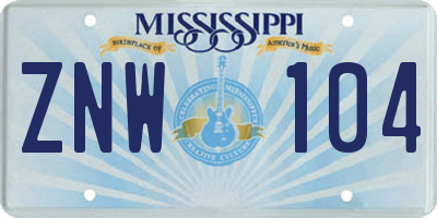 MS license plate ZNW104