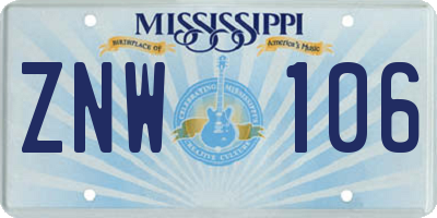 MS license plate ZNW106