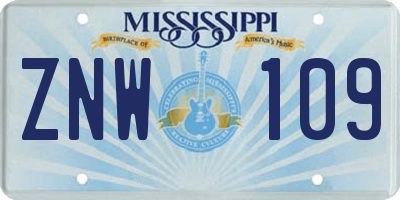 MS license plate ZNW109