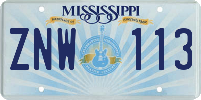 MS license plate ZNW113
