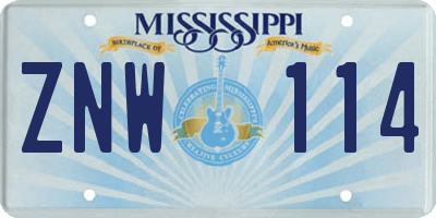 MS license plate ZNW114