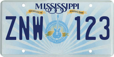 MS license plate ZNW123