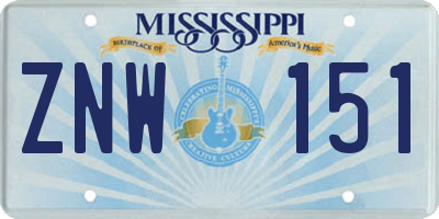 MS license plate ZNW151