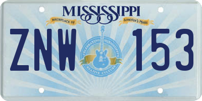 MS license plate ZNW153