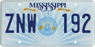 MS license plate ZNW192