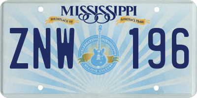 MS license plate ZNW196