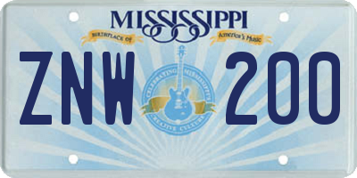 MS license plate ZNW200
