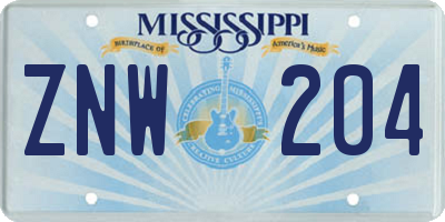 MS license plate ZNW204