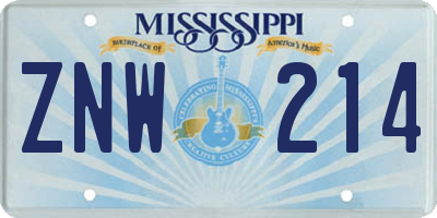 MS license plate ZNW214