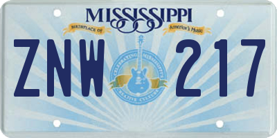 MS license plate ZNW217