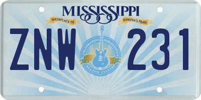 MS license plate ZNW231