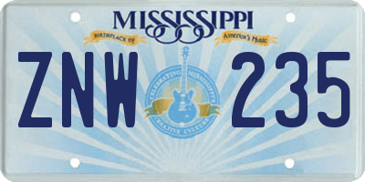MS license plate ZNW235