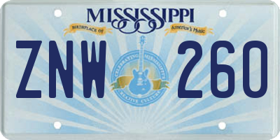 MS license plate ZNW260